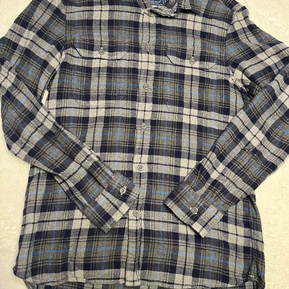 Vineyard Vines by Shep & Ian Flannel Plaid Shirt Blue Gray 100% Cotton Men’s S